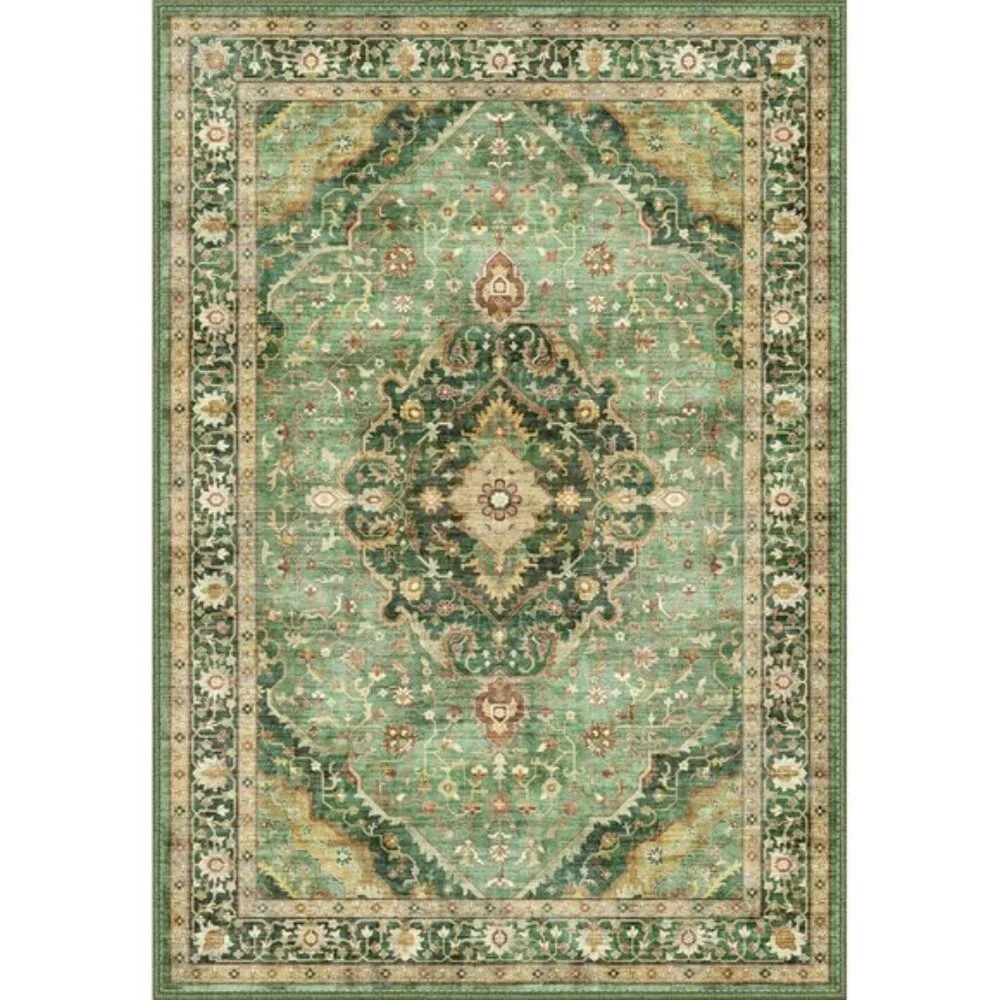 New 3x5 Green Area Rug, Washable Low-Pile Non-Slip Carpet for Home & Room